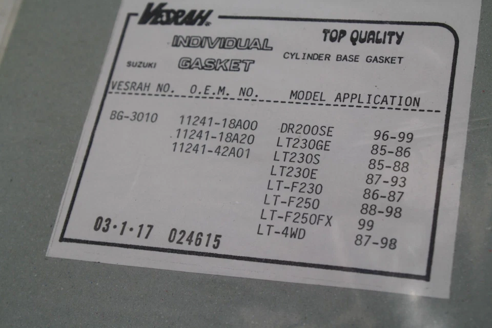 ПРОКЛАДКА ОСНОВАНИЯ ЦИЛИНДРА SUZUKI DR200SE LT230 LT-F230 LT-F250 LT-4WD VESRAH ЯПОНИЯ - Изображение 2 из 2