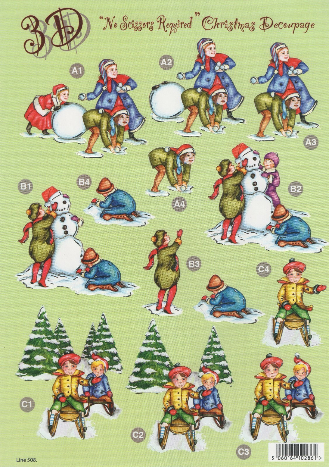 Christmas Card Making A4 Die Cut Decoupage 3D Sheet (NO CUTTING) Xmas - Line 508