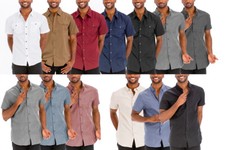 Men  s Casual Western Button Down Short Sleeve Chest Pocket Dress Shirt