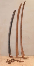 3 antique scythe blades Kelly & more scy hardware farm tool collectible lot