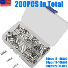 200pcs Bare Copper Wire Splice Butt 22-10 AWG Connectors Ferrule Crimp Terminals