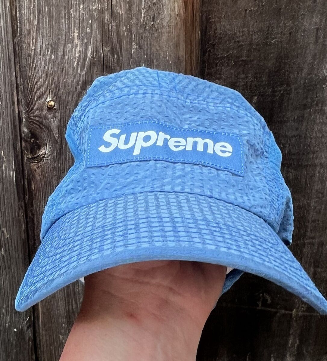 Supreme SS'21 Navy Blue Mesh Seersucker 5 Panel Running Hat Supreme SS'21 Navy Blue Mesh Seersucker 5 Panel Running Hat