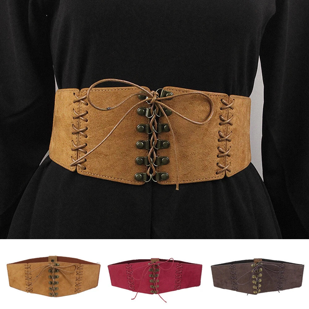Suede Leather Elastic Wide Belt Dress Coat Shirts Casual Waistbands Vintage  Belt | eBay