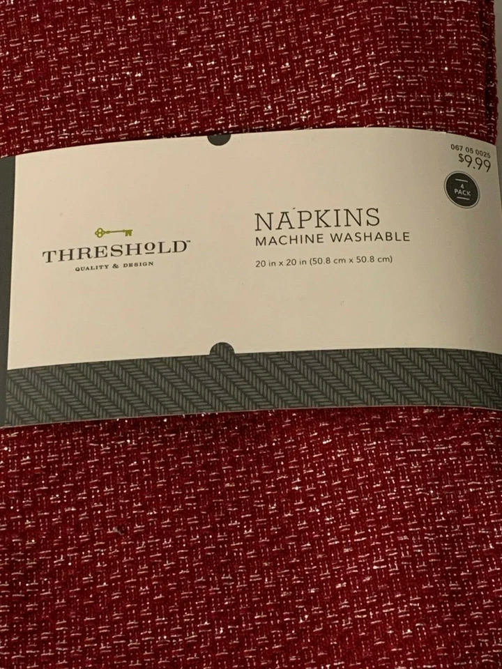 Threshold Napkins 8 ct Red Silver Fabric Ruby Ring Color Holiday Reusable 20x20 - Image 3 of 4