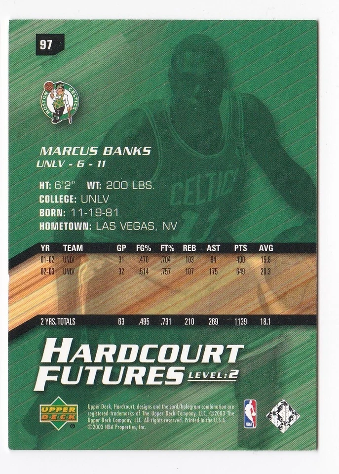 2003-04 UD Hardcourt Futures Level:2 Marcus Banks Celtics #97 #'ed/1999 - Image 2 of 2