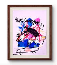 Aleph Original Art Skate 14x11 Modern Abstract Face Expressionism Acrylic Paper