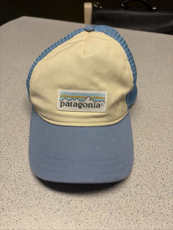 Patagonia Adult Baseball Cap Hat Light Blue Mesh Snap Back One Size Short Bill