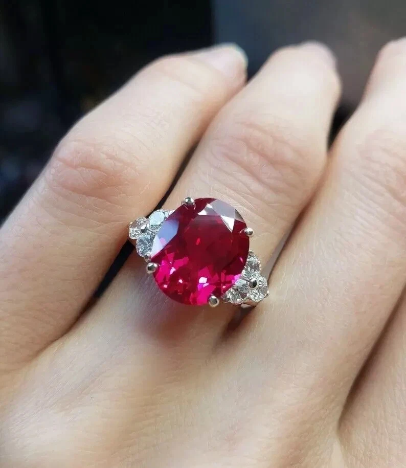 4.42 Ct Oval Cut Certified Natural Ruby Diamond Engagement Ring 14K White Gold - Image 4 of 4