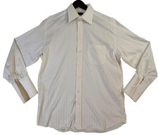 Canali Dress Shirt Mens 16 41 Light Yellow Stripe French Cuff Made Italy Formal