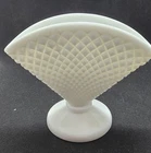 Vtg Hobnail milk glass fan vase Westmoreland diamond point 5"
