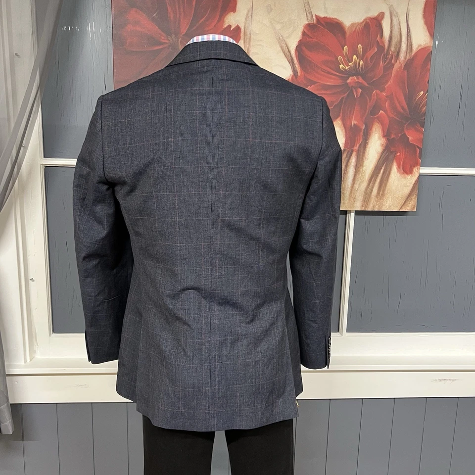 J. Crew Suit Mens 40R Slim Fit Wool Linen Pants 34x34 Tapered Leg Navy/Red Plaid - Image 3 of 4