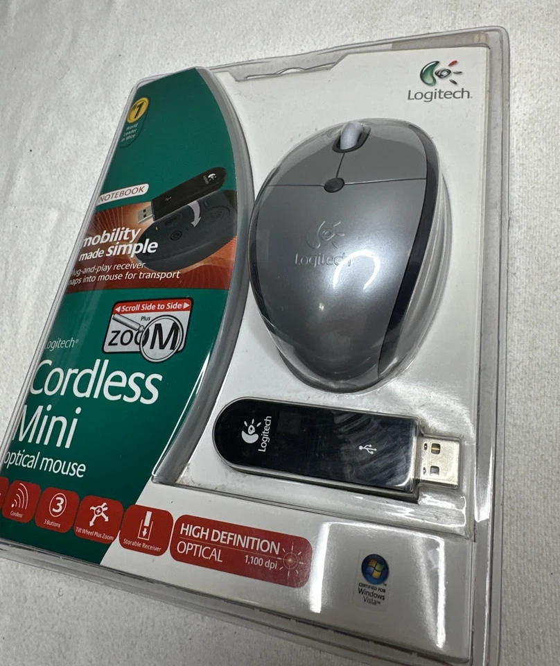 NEW - Logitech Cordless Mini Optical Mouse (931396-0403) Black & Silver New - Image 2 of 4