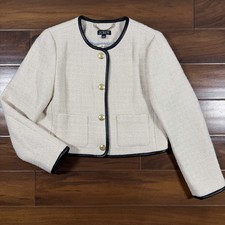 J. Crew Women's Size 6 Natural Leather Trim Tweed Lady Jacket Blazer CI623