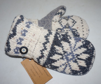 Valley View Farms Recycled Wool Sweater Mittens Fleece Lined Blue Beige Nordic
