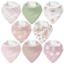 Muslin Baby Bibs 8 Pack, Baby Bandana Drool Bib for Drooling and Teething, Co...