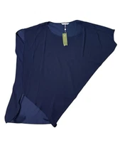 Trina Turk Radiant Off The Shoulder Dress Asymmetrical Drape Relaxed Navy Sz M