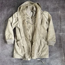 Women's Vintage 70's Mod Maid Faux Fur Brown Lined Button Up Parka Jacket Sz L