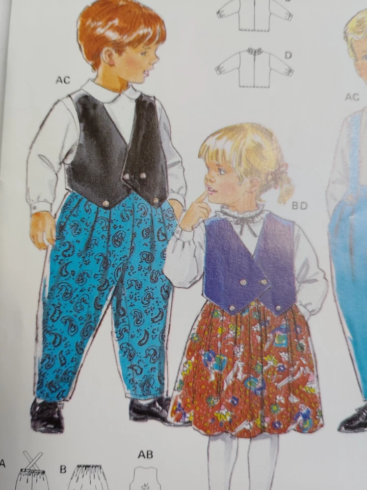 Bibs Pants Vest Skirt Shirt 9M-4T Burda 5029 Sewing Pattern Cut Wedding Church - Image 2 of 4
