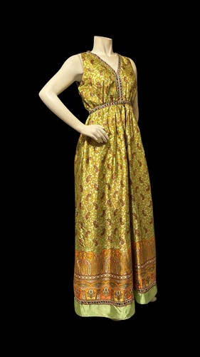 Vtg 60s Palazzo Pants Paisley Print Hostess Jumpsuit Sequin Sleeveless Wide Leg - Picture 12 of 18