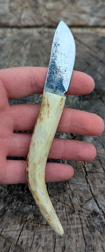 Vintage Mini Knife With Deer Antler Handle Handmade Bone Handle Hunting Knife - Picture 13 of 14