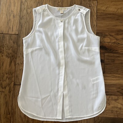 Beautiful Michael Kors White Sleeveless Silver Logo Button Dressy