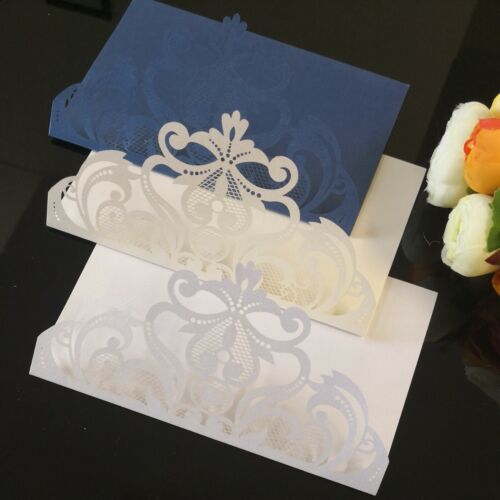 C5/A5 NEW  Wedding Invitation Laser cut card 125x185mm white/ ivory/Navy  - Picture 1 of 3