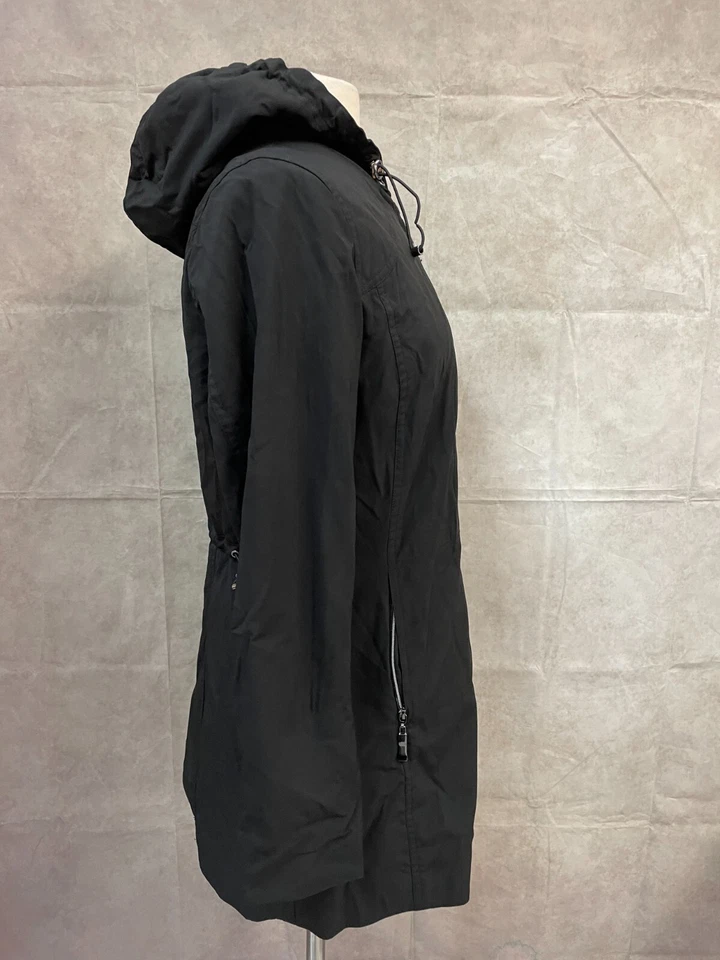 Chaqueta Metro Mujer Negra Impermeable Manga Larga Cintura Cintura Ajustada Con Capucha Cremallera Talla M Foto 4 de 4