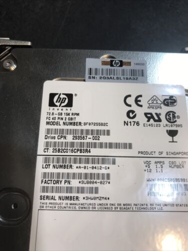 HP 72.8 GB 15K RPM Fiber Channel 3.5" HDD 293567-002 BF07255B2C - Picture 3 of 3