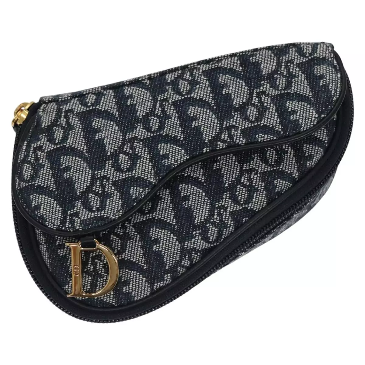 Pochette de selle toile Christian Dior trotteur bleu marine or authentique EC240