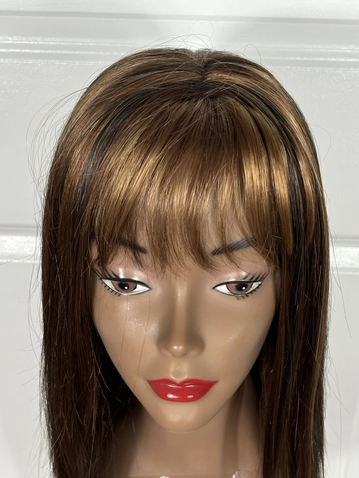 "Peluca sintética Beverly Johnson 24"" larga flequillo marrón dorado castaño rojizo excelente estado A-1" Foto 3 de 4