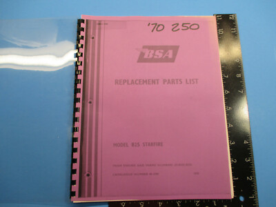 1970 BSA Model B25 Star Fire Motor Cycle Replacement Parts List JD.00101.B255