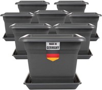 8Er Set PflanztöPfe 48X48 Cm BlumentöPfe Kunststoff Anthrazit Mit Untersetzern