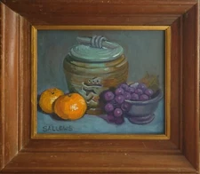 Framed Still Life Oranges Grapes Pottery Realism 8x10 Impressionism Sallows