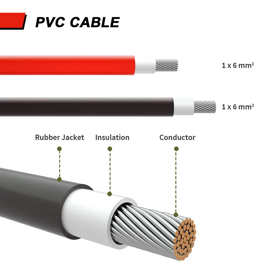 1 par de conectores solares de cable de extensión de panel solar negro + rojo calibre 10 AWG Foto 3 de 4