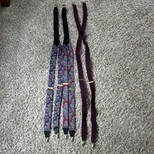 Lot Of 3 Pelican USA Vintage Clip On Suspenders paisley Red Blue