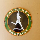 Vintage Marathon Gasoline Porcelain Enamel Advert Sign 11.75" inch