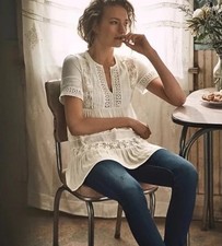 Anthropologie Maeve White Tiered Lace Tunic XS
