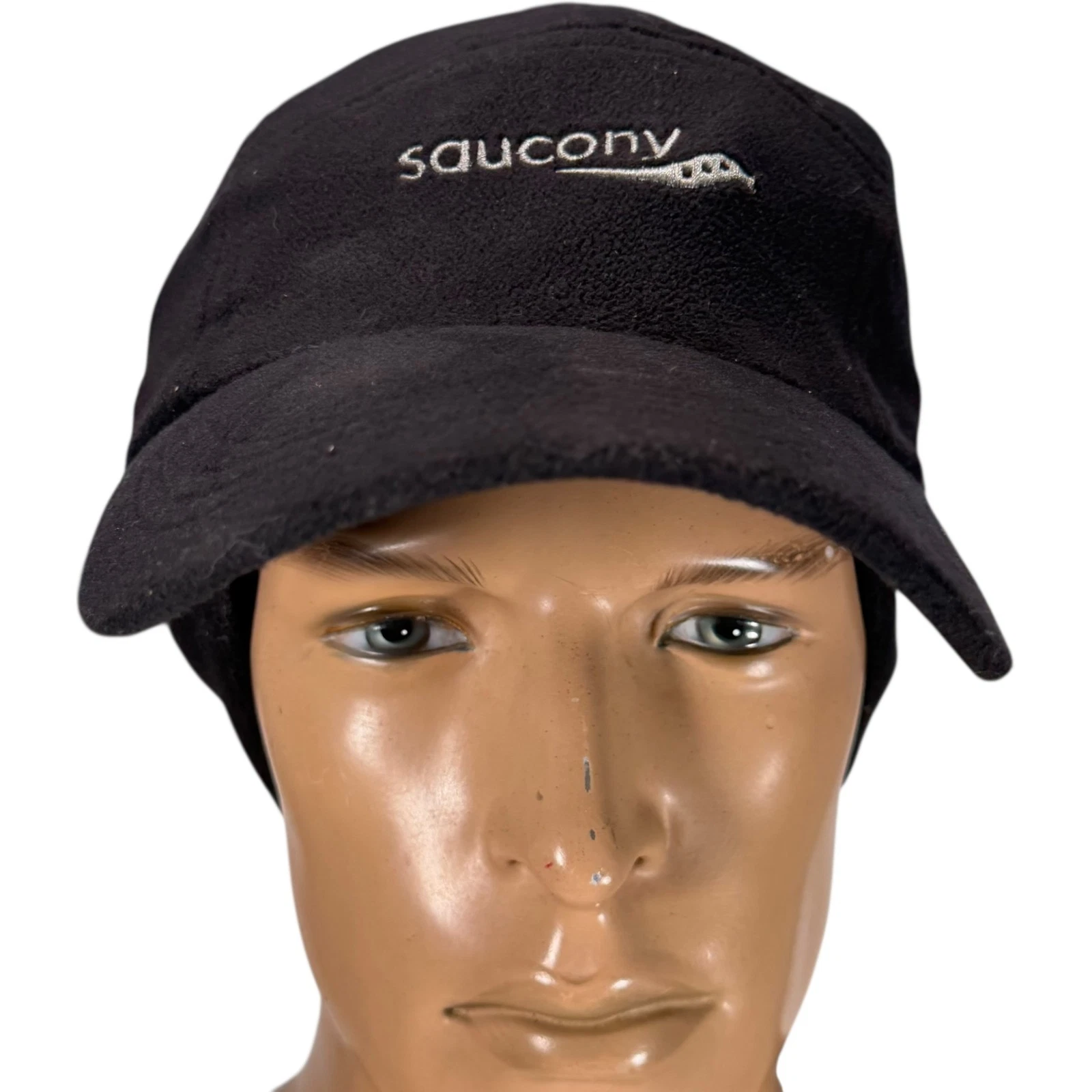Saucony Unisex Fleece Black Polyester Ear Flap Adult S/M Adjustable Hat Cap