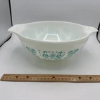 Pyrex Amish Butterprint # 444 Turquoise on White 4 qt.  Mixing/ Nesting Bowl