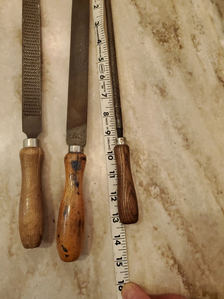 Vintage 3 Nicholson Files and Wooden Handle Made in USA Rounded Rough Look! - Image 4 of 4