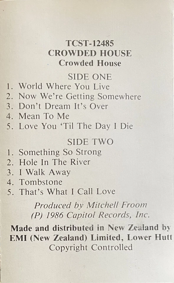 Crowded House Self Titled New Zealand Cassette - Image 2 of 4