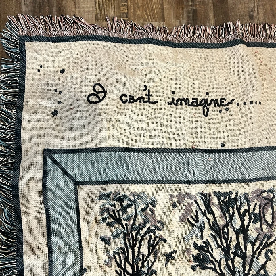 Manta tapiz tejido flecos árbol vintage años 90 D. Morgan gatos 70x49 Foto 4 de 4