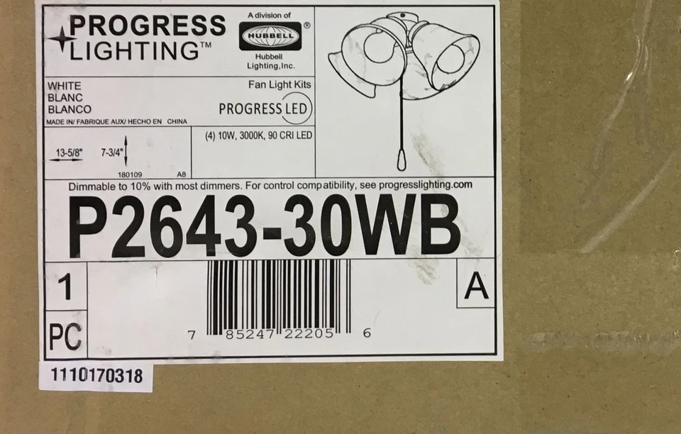 Ventilador de techo blanco de 4 luces Progress Lighting P2643-30WB (kit de luces) Foto 3 de 3