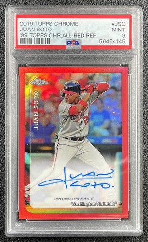 JUAN SOTO PSA 9 2019 TOPPS CHROME #99TCA-JSO 1999 RED REFRACTOR AUTO 2/5