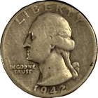 1942 S  Washington Silver Quarter  90% Silver