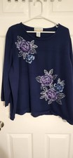 Alfred Dunner Women's Blue Floral Embroidered Sweater Size 3x