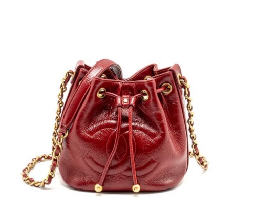 Chanel Shiny Aged Calfskin CC Chain Drawstring Shoulder Bag Crossbody RARE