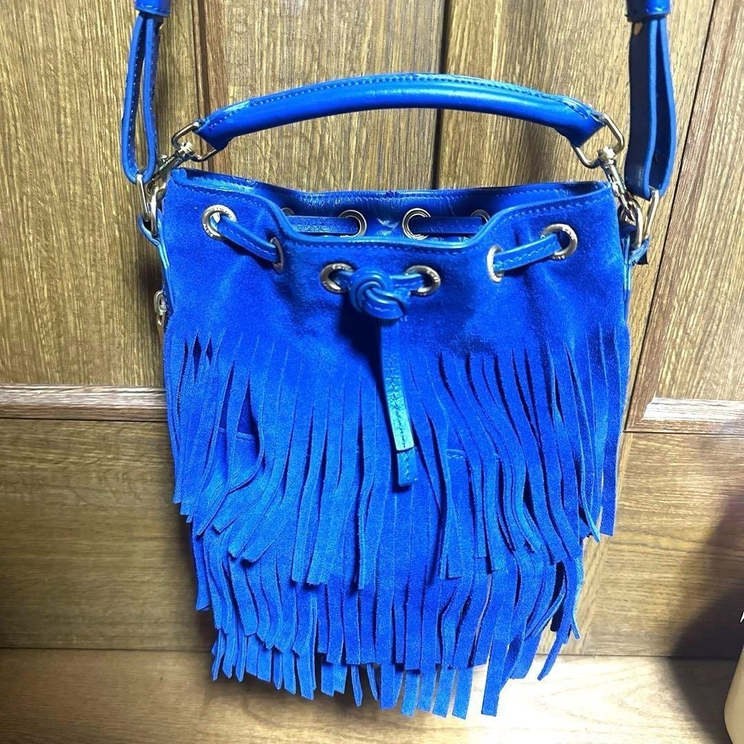 Borsa a mano YVES SAINT LAURENT Emmanuel con frange 2 vie in pelle blu usata