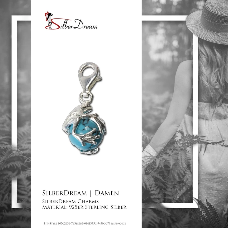 SilberDream Charm Silber Anhänger türkis Frosch Kugel Cateye Stein FC244T - Bild 2 von 4