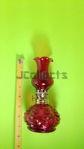 Small Red Decorative Kerosene Lamp 6 5 Tall Ornate Stained Glass